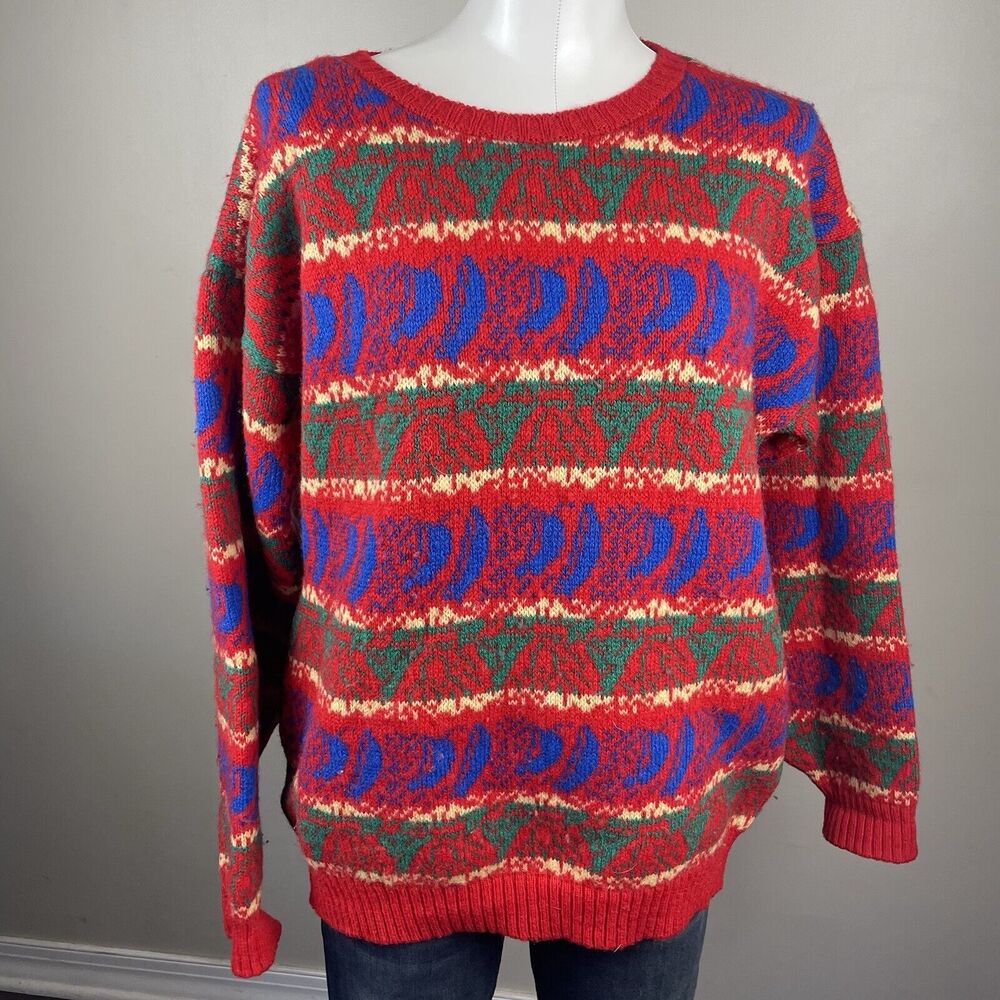 vintage Retro mark shale Scotland Wool Hand Loom knit sweater pullover crewneck